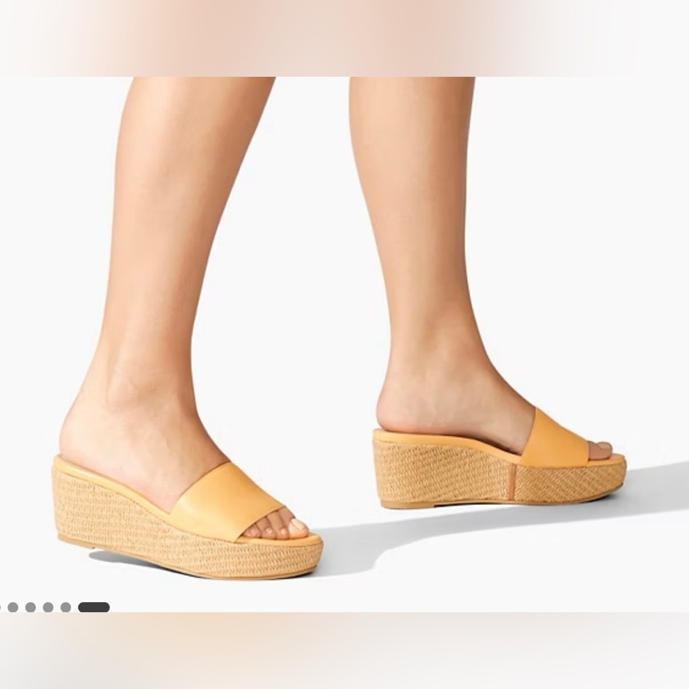 Stuart Weitzman‎ Orange Raffia Summer Slide Wedge Leather Classic Stylish Spain